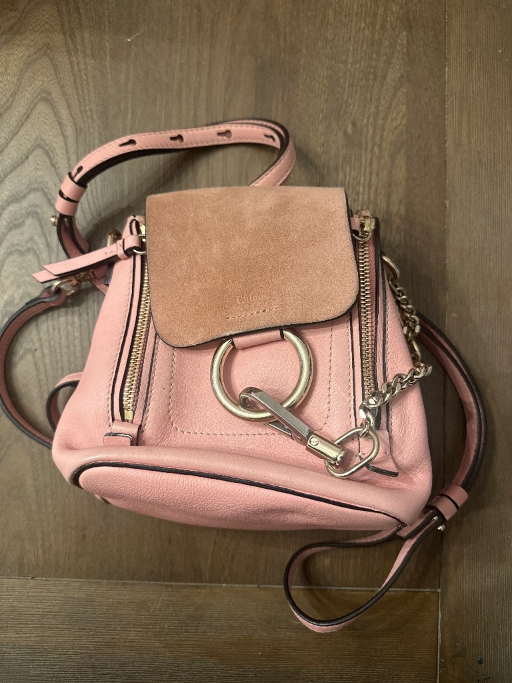 Chloe Faye Mini Backpack Light Pink Suede And Leather